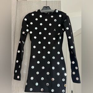 Area Long-Sleeve Reflective Studded Mini Dress